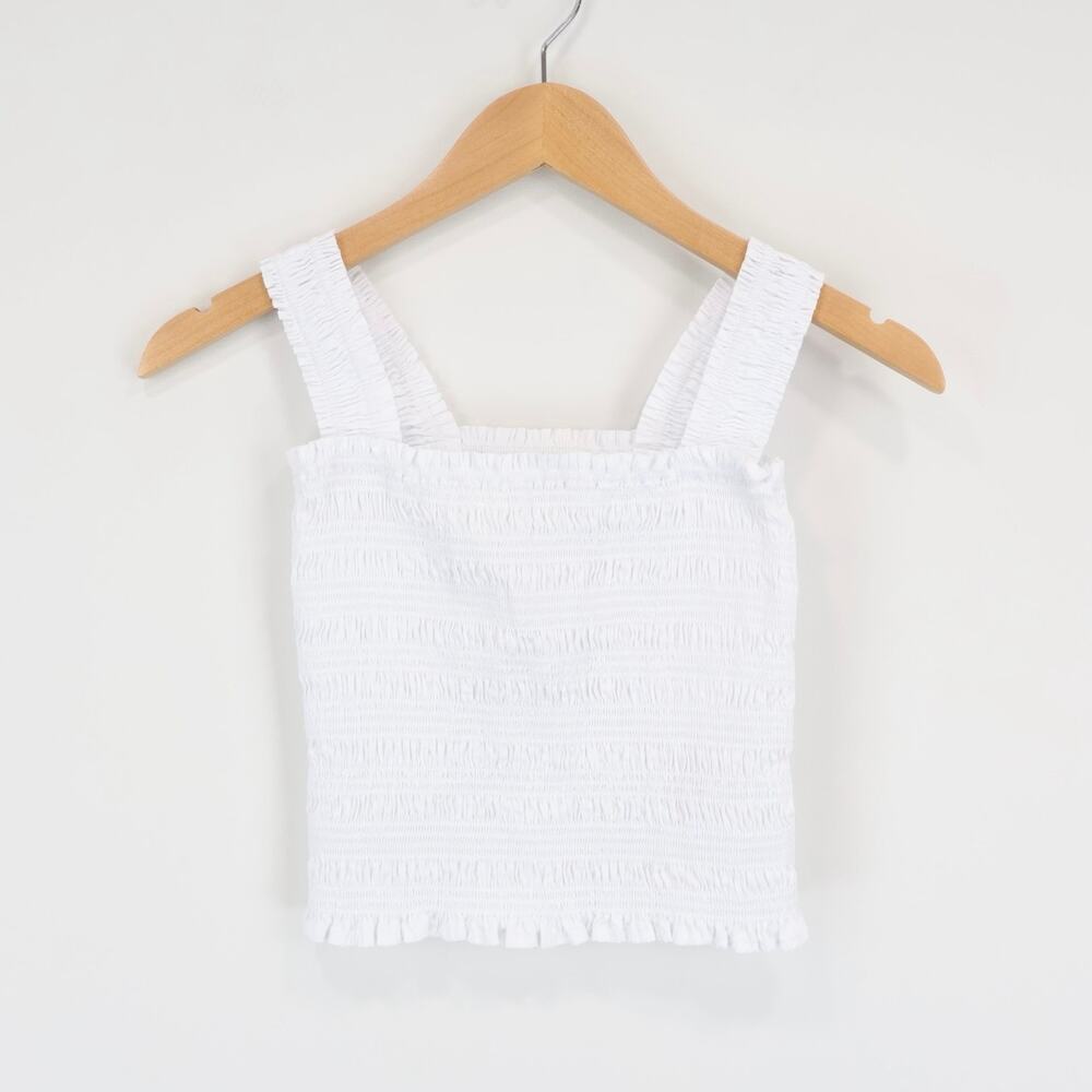 Madewell 100% Cotton Poplin Smocked Cropped Slim Fit Tank White Size XXS - Picture 4 of 9